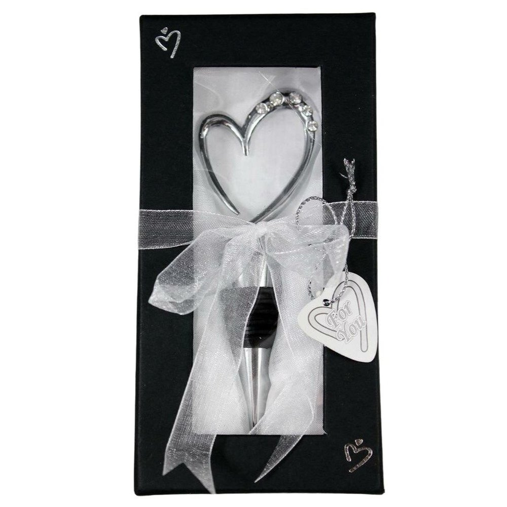 Fashioncraft Bottle Stopper Silver Tone Heart with Crystals New In Gift Box